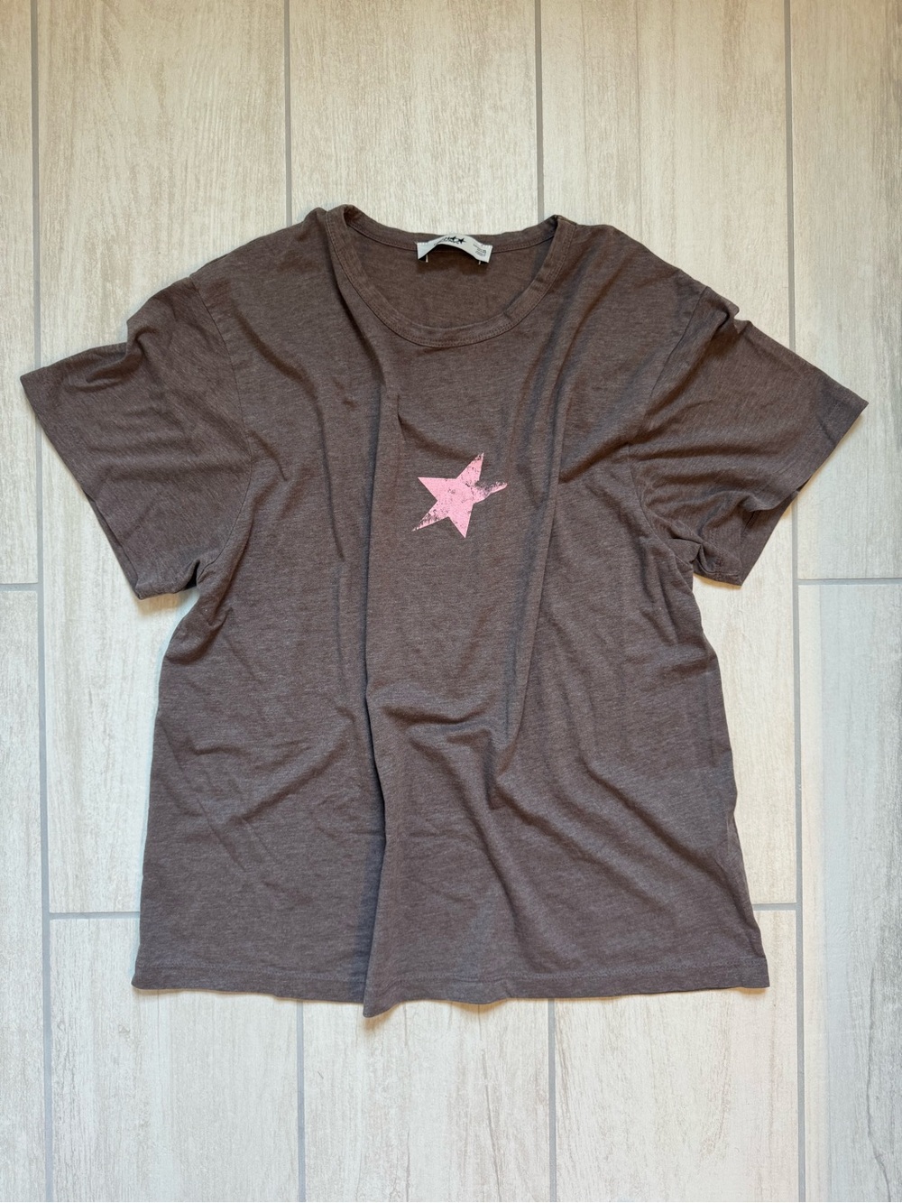 Brown Tee with Pink Star Graphic